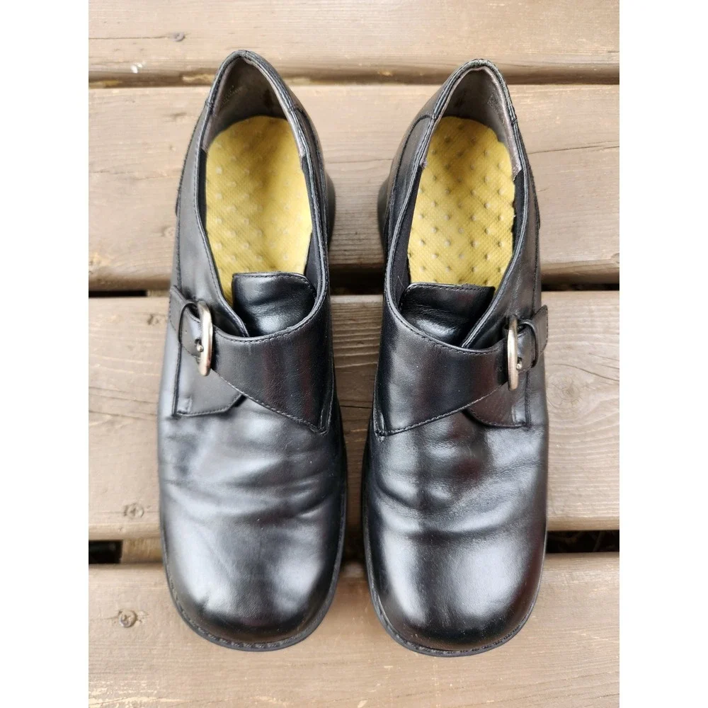 Vintage 90s y2k‎  Black Leather Chunky Block Heel Monk Strap Loafers Size 8M